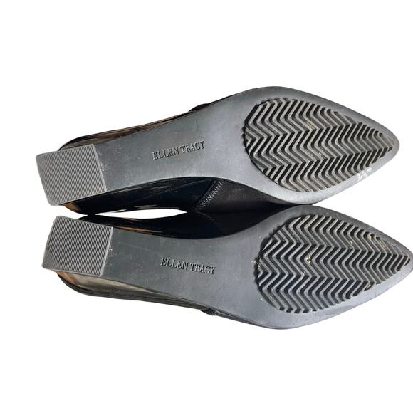 Ellen Tracy black sling patent leather square wedge heel Sz 8 women’s - Picture 5 of 8